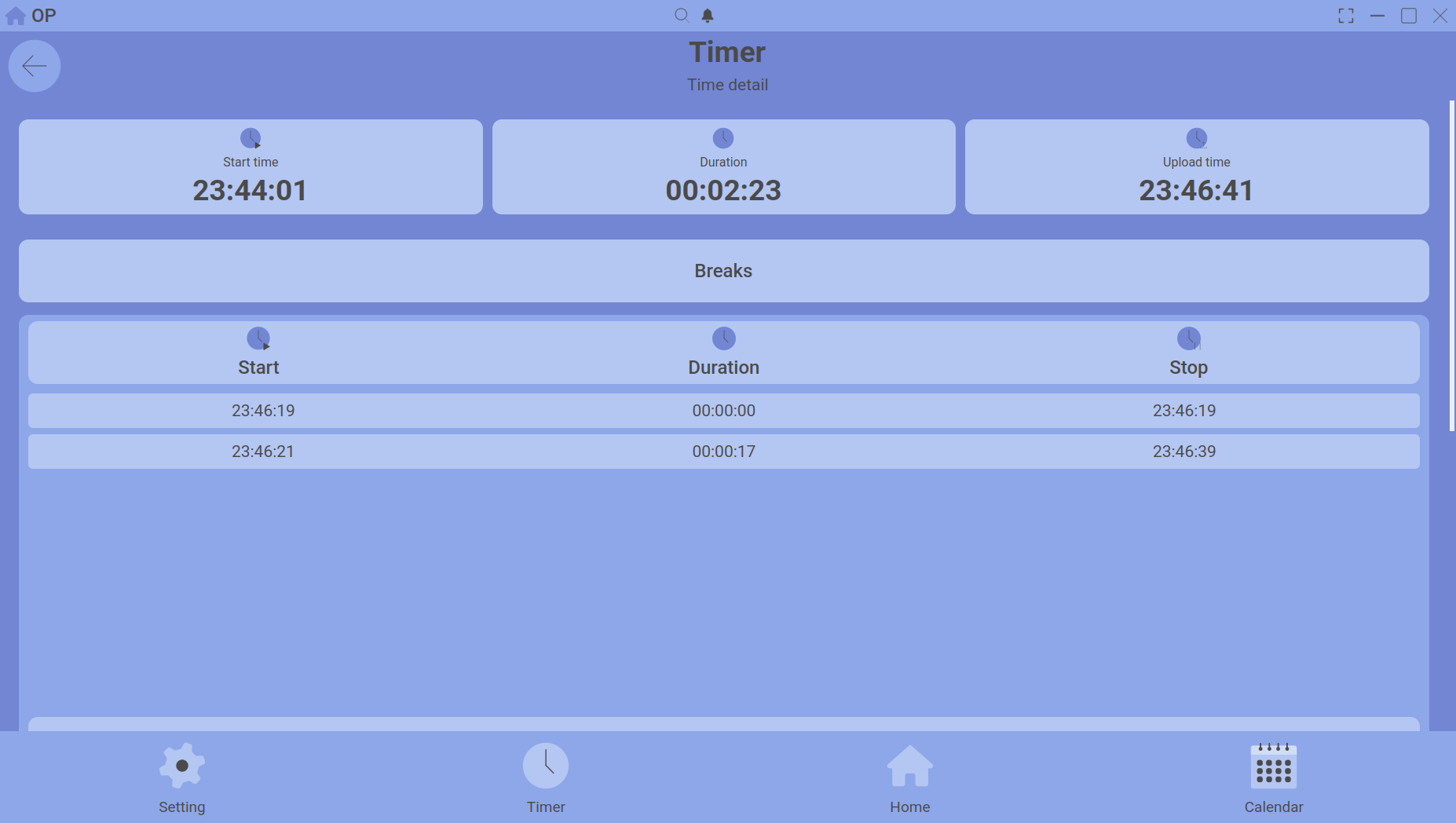 timer time detail page